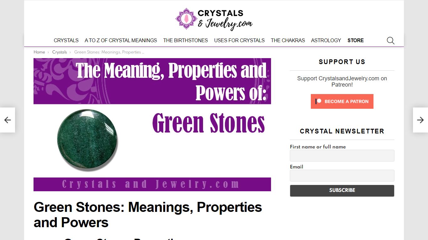 Green Stones: Meanings, Properties and Powers